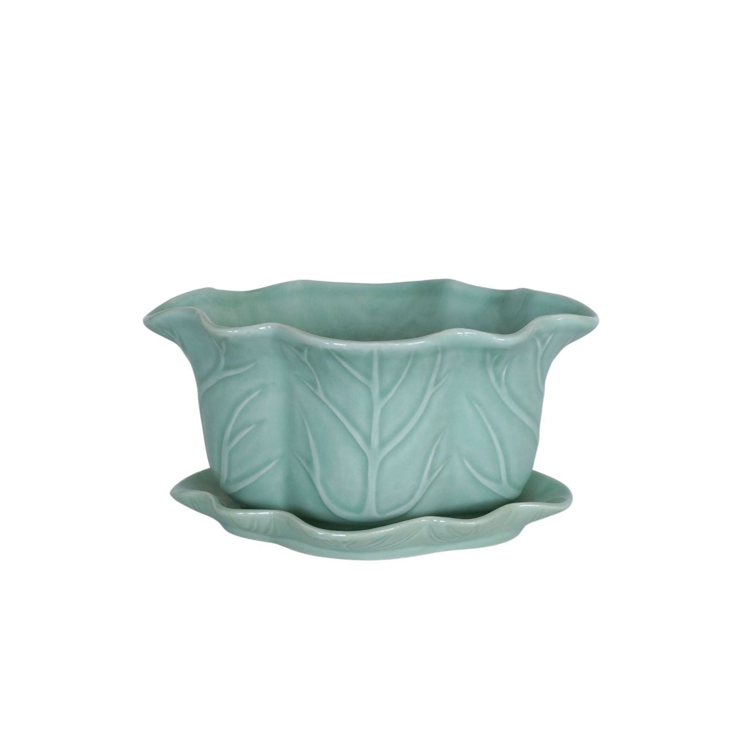 Vintage Leaf Planter with Saucer