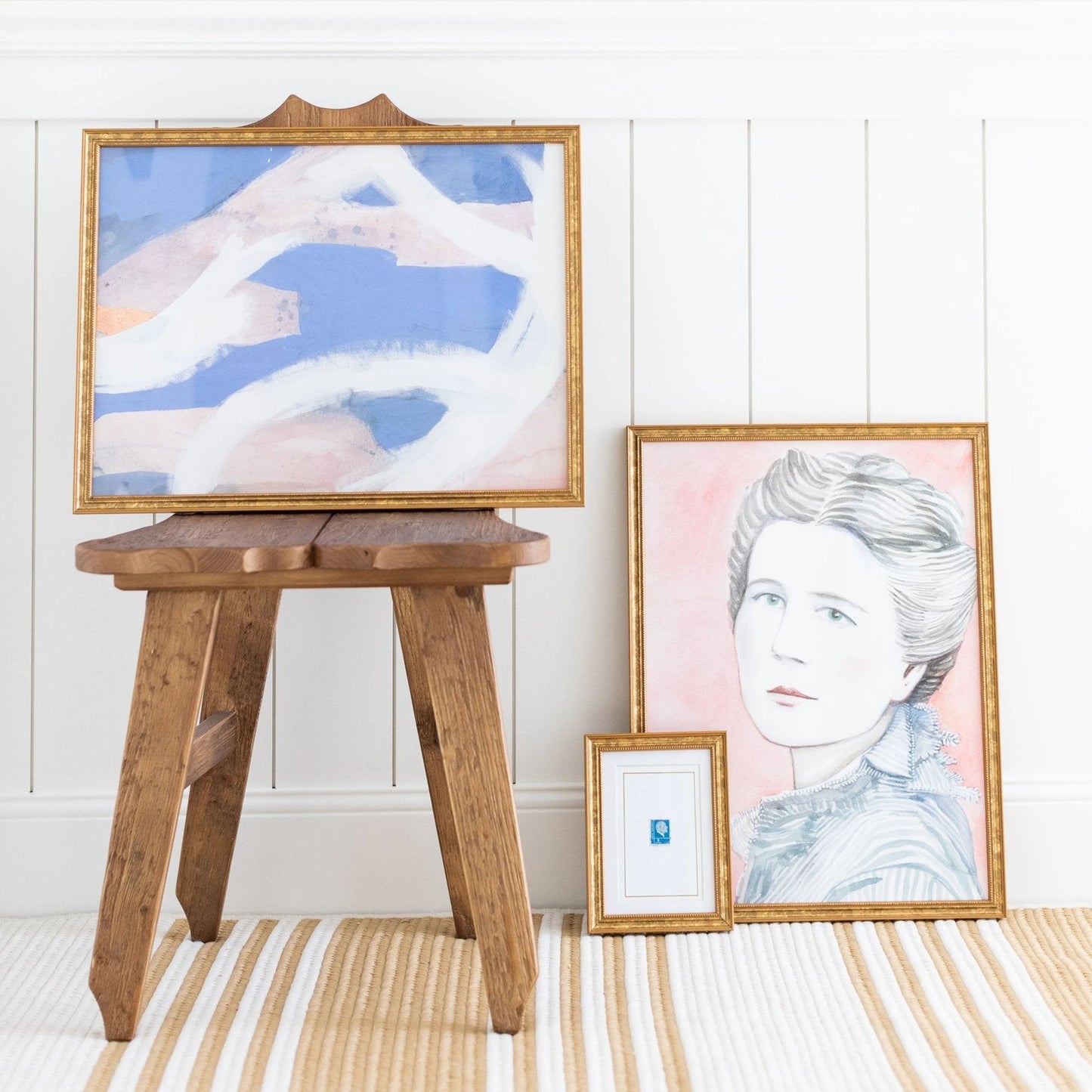 Vintage Postage Stamp Art in Blue