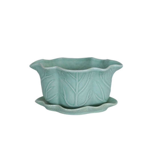 Vintage Leaf Planter with Saucer