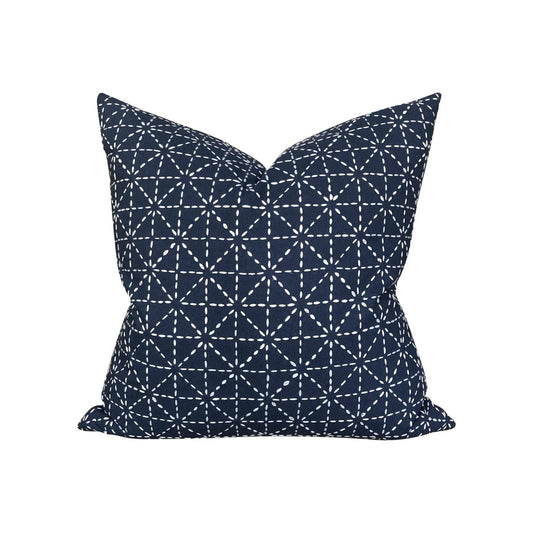 Navy Hand Embroidered Pillow