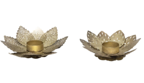 Retail $18: Gold Flower Tea-Light Holder Set